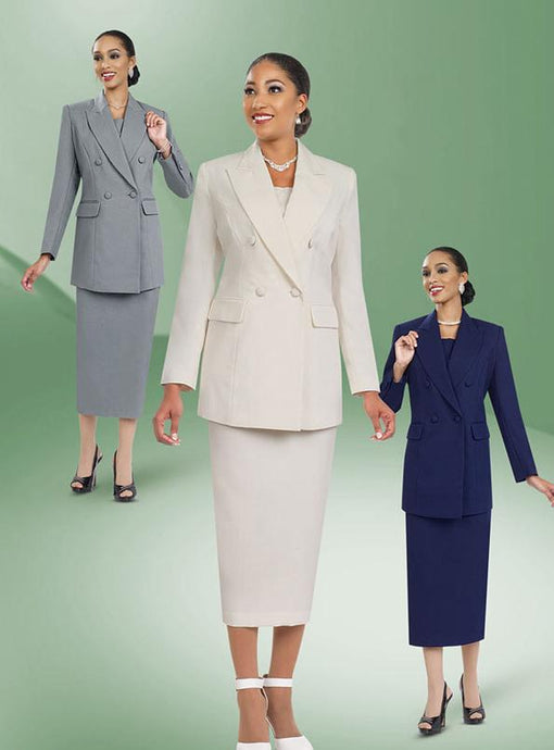 Women Two-Piece Skirt Suit Set | Pleated Skirt with V-Neck Jacket and  Removable Brooch | Usher Suit by Ben Marc | BM78098